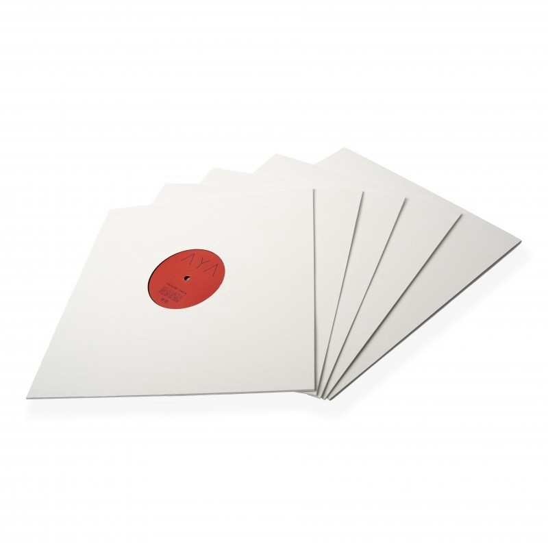 25 Copertine in cartoncino bianco con dorso e fori centrali per LP da 12  pollici