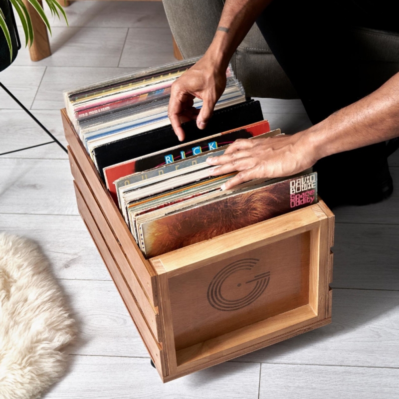 Caisse en bois à roulettes pour 100 disques vinyles de Legend Vinyl