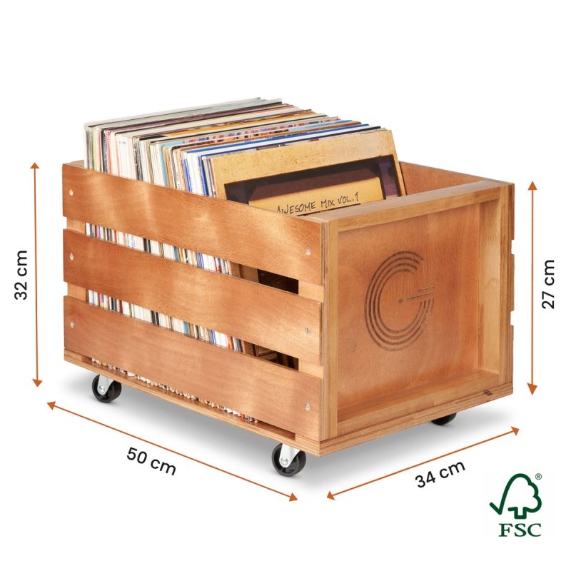 Carrello di legno con ruote per 100 LP di Legend Vinyl