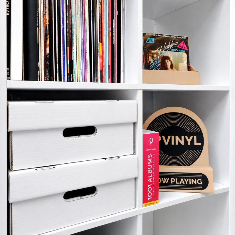 Cardboard white storage box for CD (with lid) for IKEA Kallax